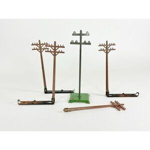 Vintage O Gauge Metal 8" Telephone Pole  4 Plastic 7" Poles with 3 Stands
